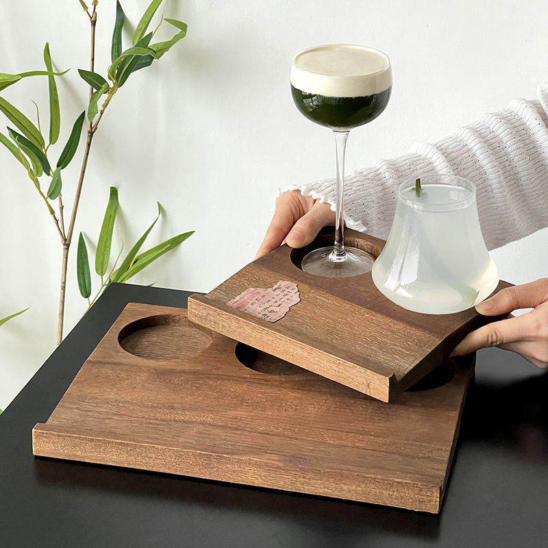 茶馆创意一茶三喝装茶盘托盘木质三孔茶酒杯托盘陶瓷杯茶托杯垫