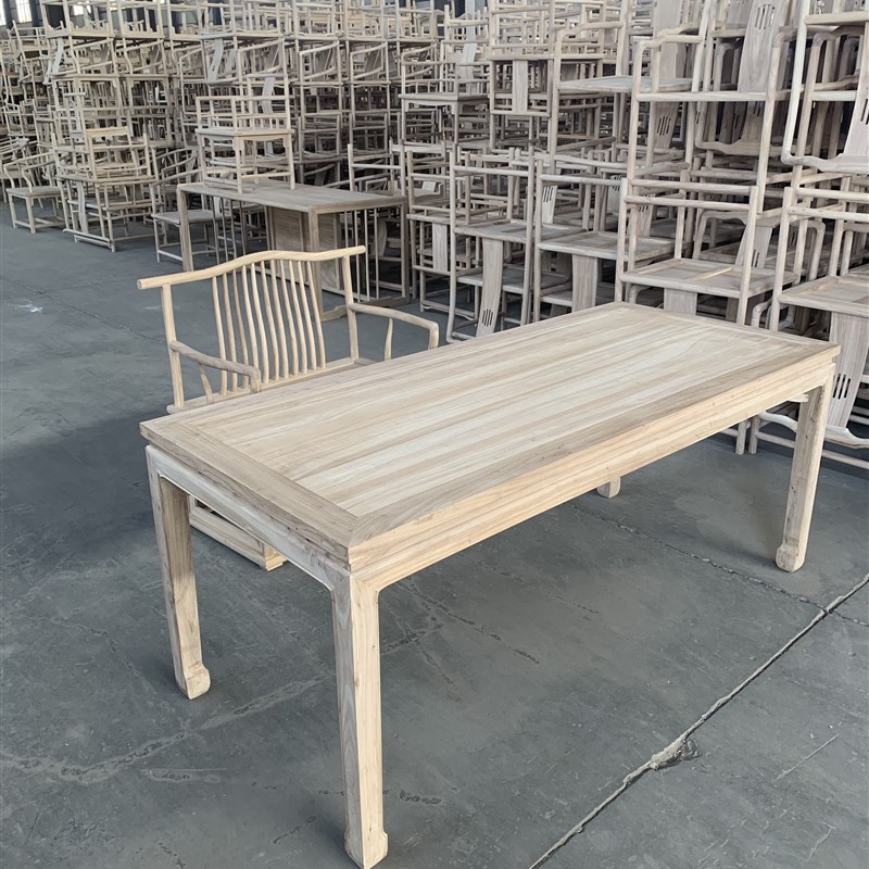 老榆木书桌办公桌写字台实木家用画案马蹄桌餐桌茶台免漆