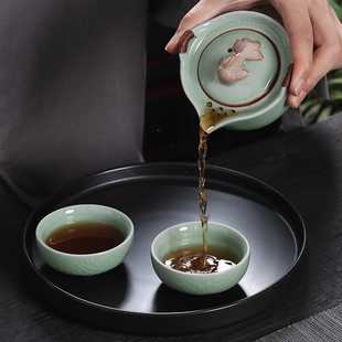 便携哥窑如意快客杯旅行一壶二杯陶瓷家用功夫茶具茶杯茶壶