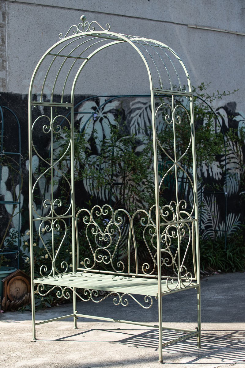 欧式椅子休闲铁艺带座椅拱门 花园阳台置物庭院花架月季爬藤架