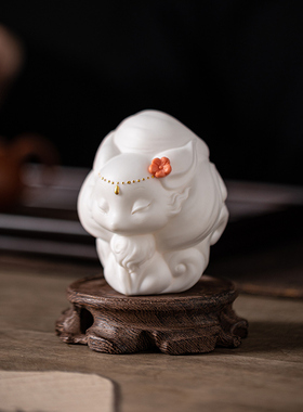 陶瓷爱九尾狐微景观盆景白色小狐狸创意家居客厅电视柜装饰
