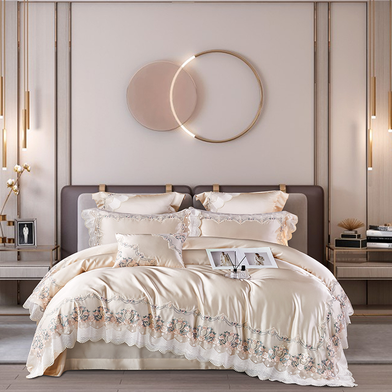 法式奢华蕾丝四件160S缎面床盖高端床单欧式家纺高级感床品