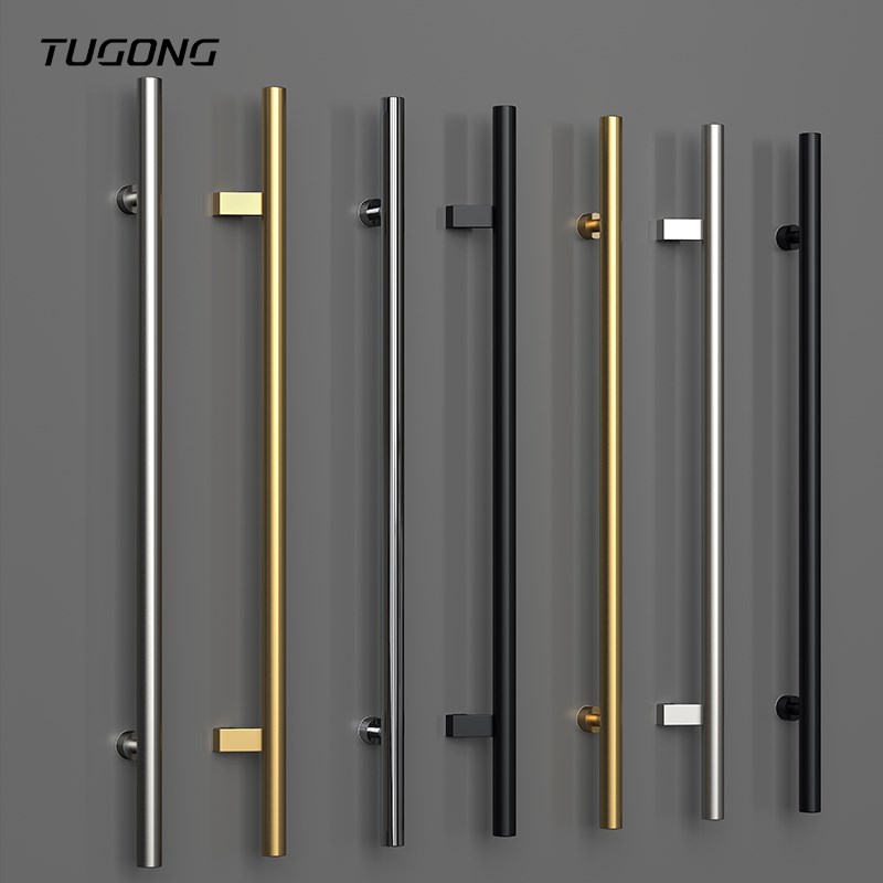 高档玻璃门拉手加厚不锈钢门把手对装推拉办公实木大门拉手银黑色