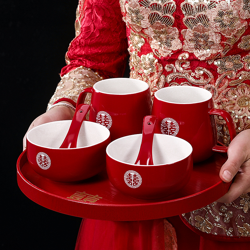结婚敬茶杯喜茶杯子敬酒喜碗改口茶具装陪嫁杯喜筷婚庆用品大全