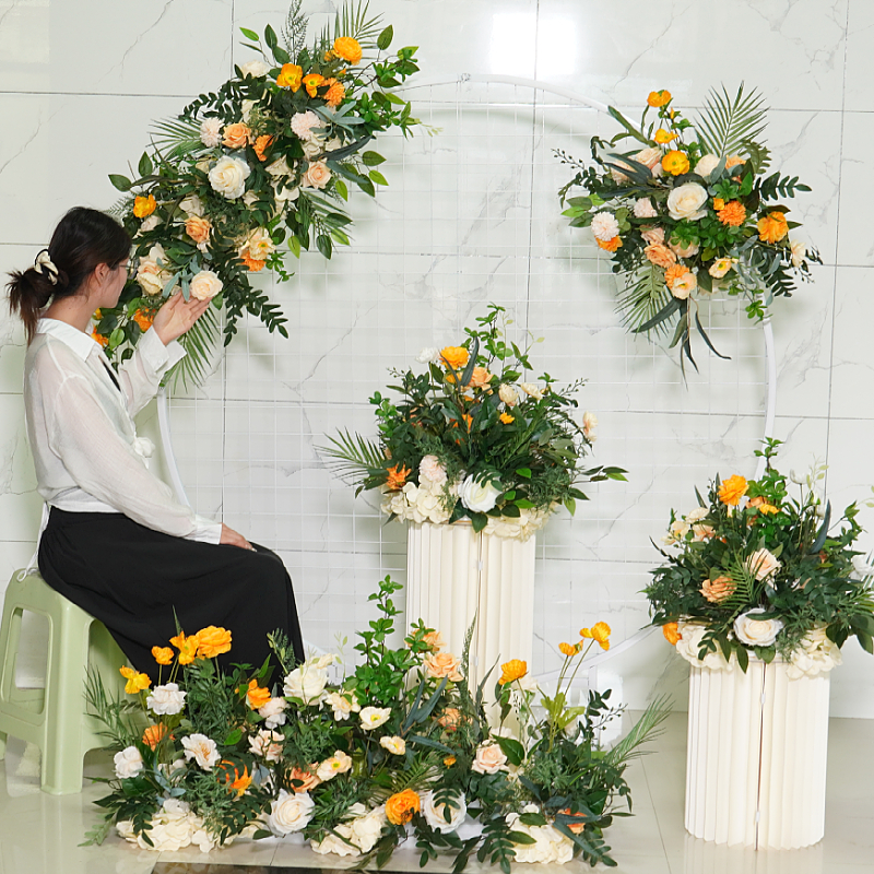 仿真花艺排花挂花婚礼t台路引花4S店车展布置开业婚礼堂拱门装饰