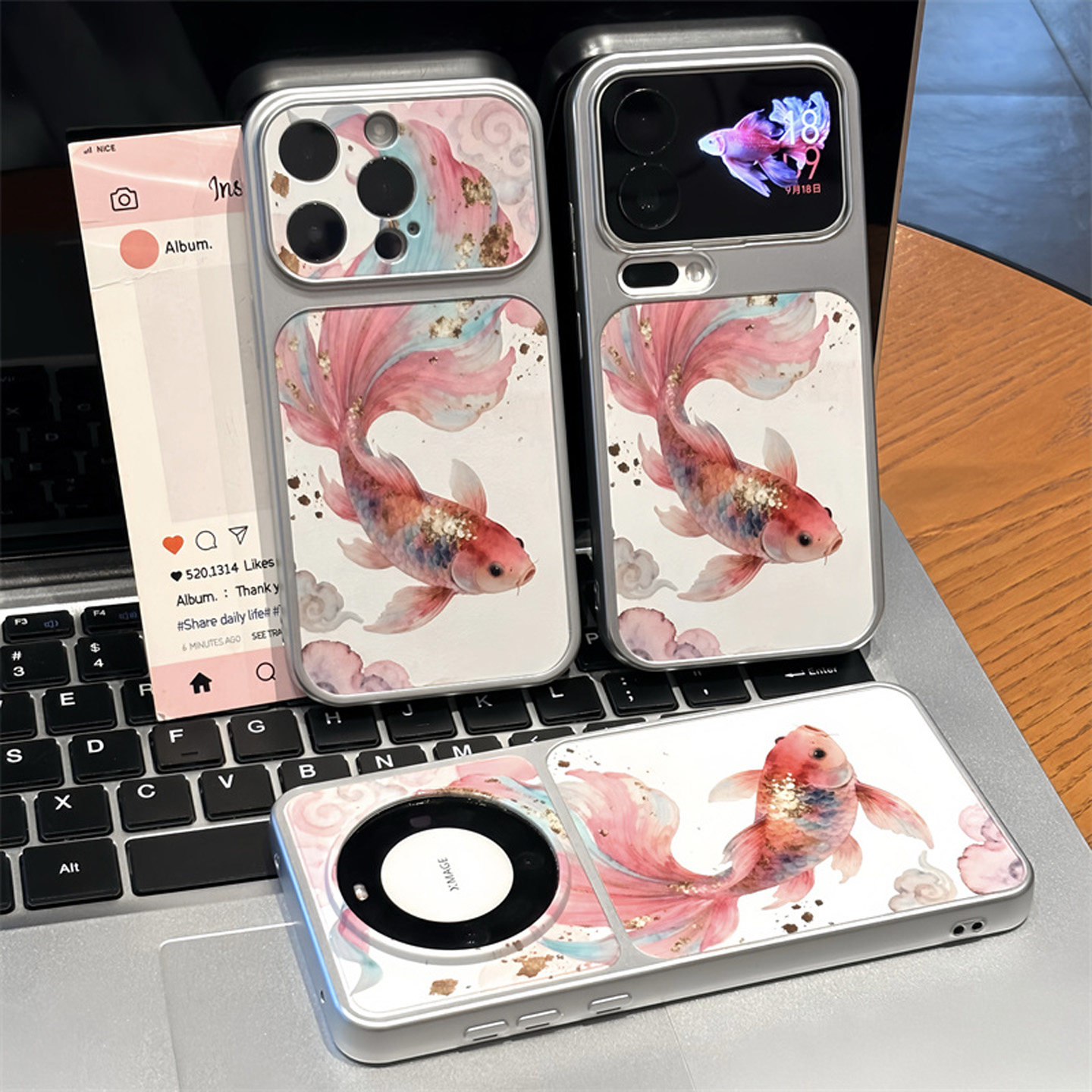 粉色锦鲤新款适用苹果18pro手机壳iPhone17max16小米18华为mate70pura80K90reno15荣耀400x200nova14一加ace5