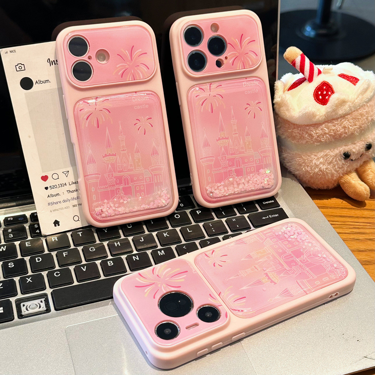粉晕染烟花城堡流沙壳新款适用苹果17pro手机壳iPhone16max小米15华为mate70pura80K90nova14荣耀600x200s50