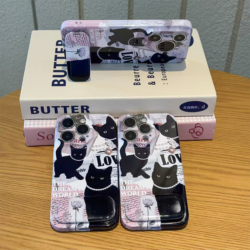 海报黑猫镜子支架新款用苹果17Pro手机壳iPhone16max小米15华为mate80pura70k60荣耀400x100reno14iqoo13s30