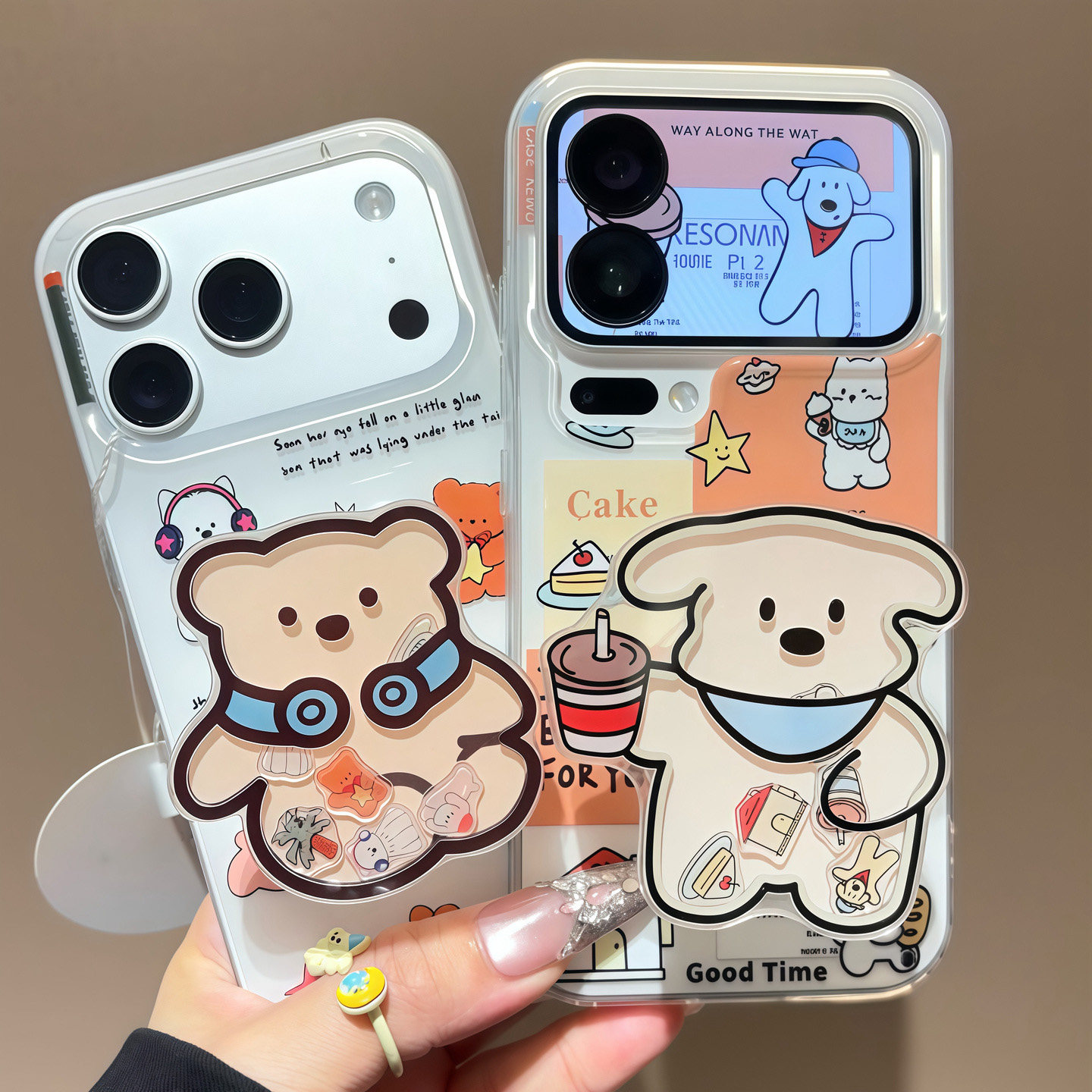 情侣咖啡耳机小熊支架适用苹果18promax手机壳iPhone17pro14小米15华为mate80pura70K90nova16荣耀400x200s50
