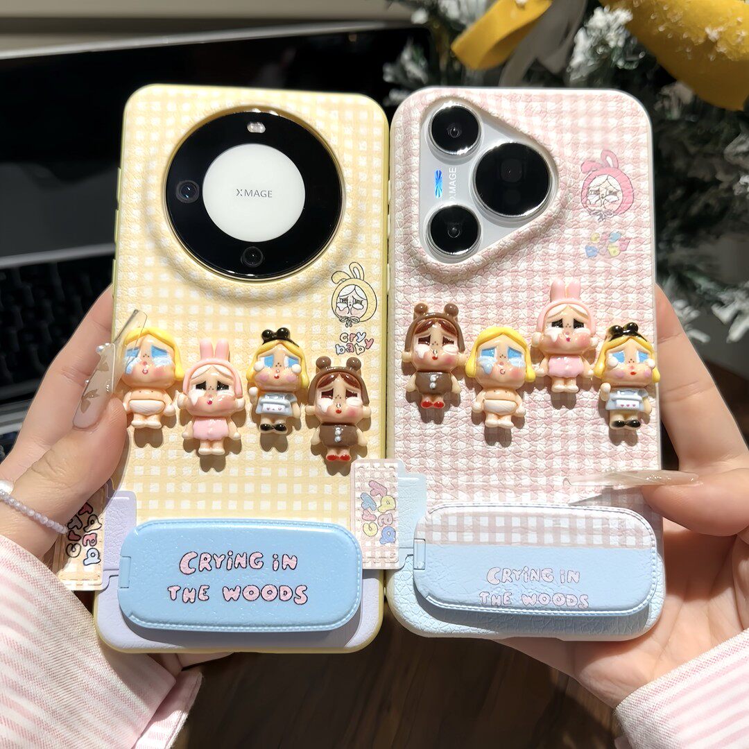立体格子哭娃公仔支架新款适用苹果17Pro手机壳iPhone16max小米15华为mate80pura70k90note14荣耀x200findx9