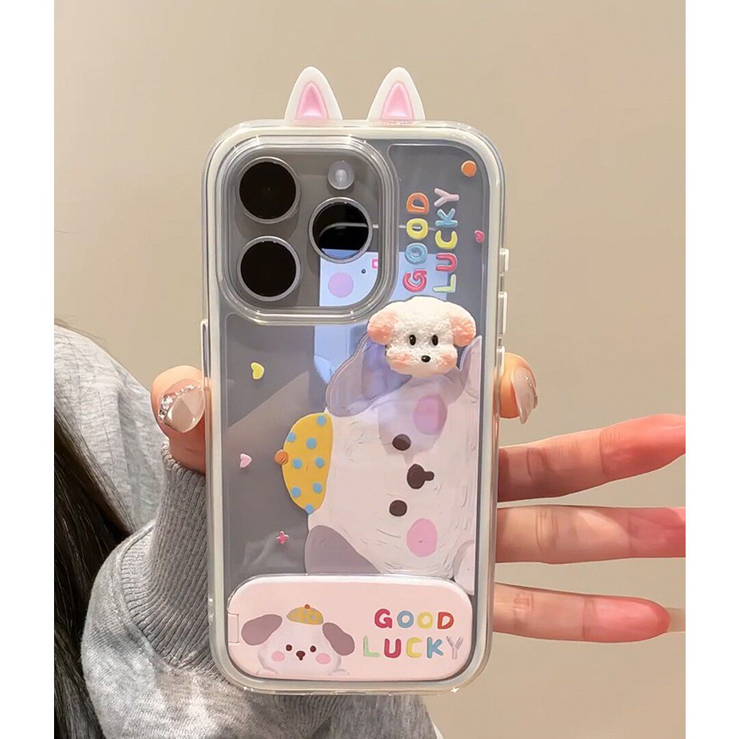 油画小狗耳朵支架新款适用苹果17Promax手机壳iPhone16pro13小米15华为mate80pura70k90reno14荣耀400x300s50