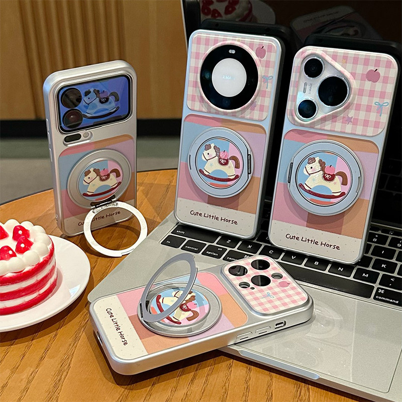 格纹木马旋转支架新款适用苹果17Pro手机壳iPhone16max12小米15华为mate80pura70k90nova14荣耀500x300一加13