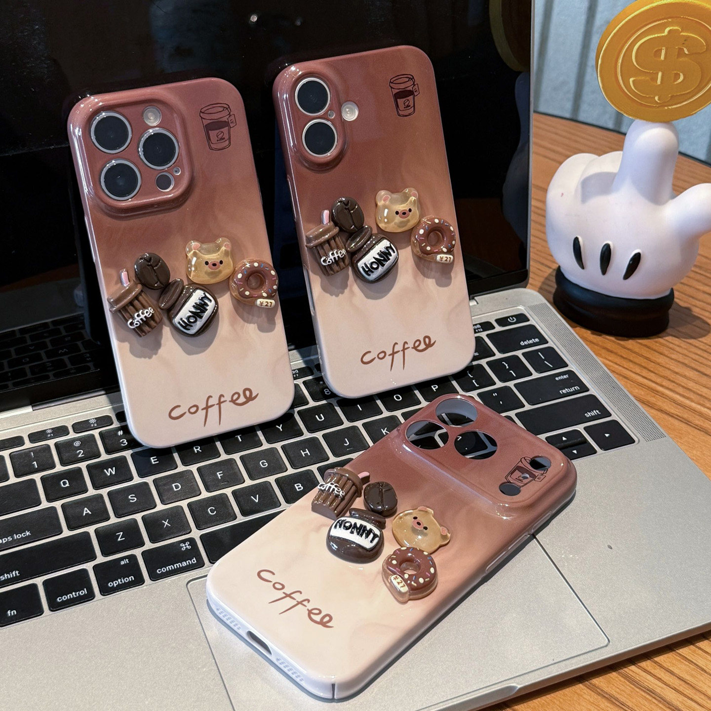 渐变咖啡小熊公仔新款适用苹果18promax手机壳iPhone17pro小米15华为mate90pura80K100note17荣耀600x200s50