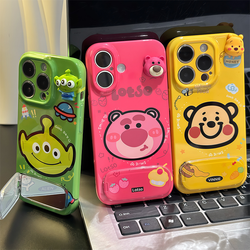 卡通头像镜子支架新款适用苹果16Pro手机壳iPhone14max小米15华为mate70pura80k60nova13荣耀200x100一加Ace3