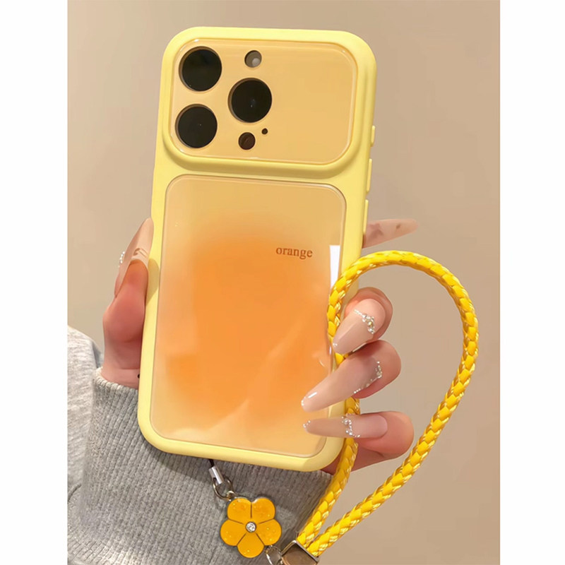 橙色晕染挂绳新款适用苹果17pro手机壳iphone16promax巨好看ip15plus大视窗14por超火air13手链12保护11软套