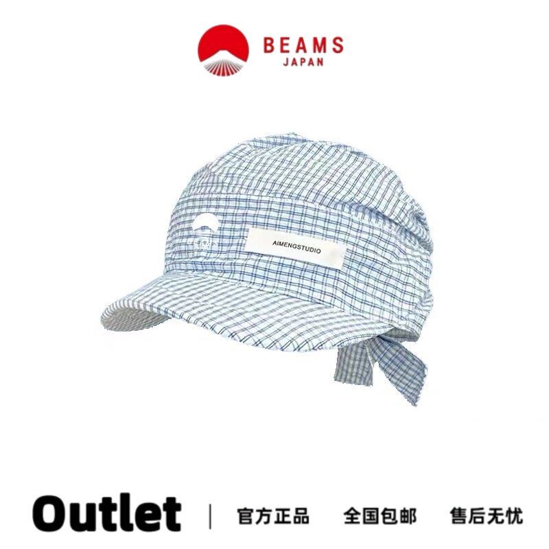 BEAMS日系薄款格纹头巾鸭舌帽子