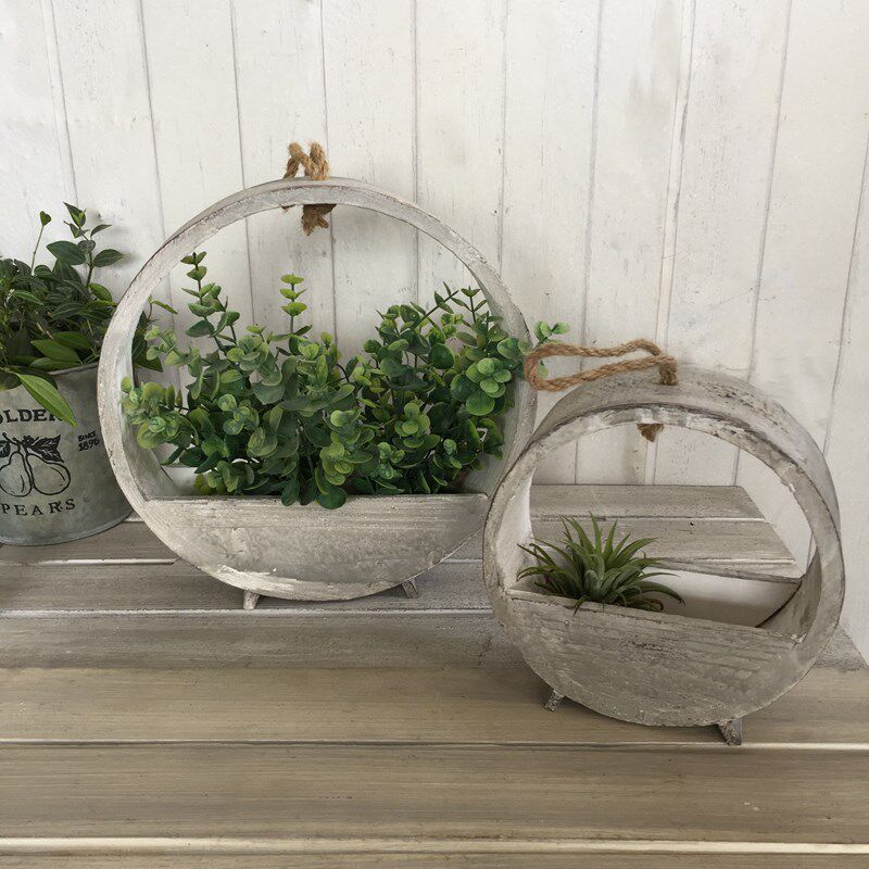 美家田园木头花盆圆形挂壁盆景ZKK多肉植物阳台花盆创意