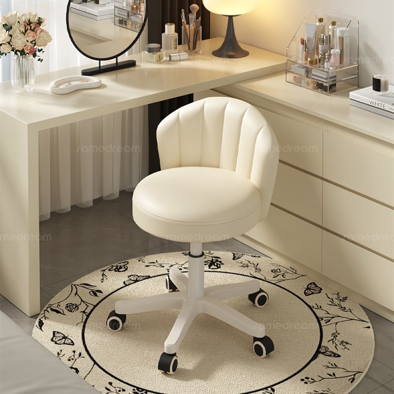 三梦奶油风化妆椅女生卧室不占空间梳妆台凳子化妆凳靠背美甲椅子