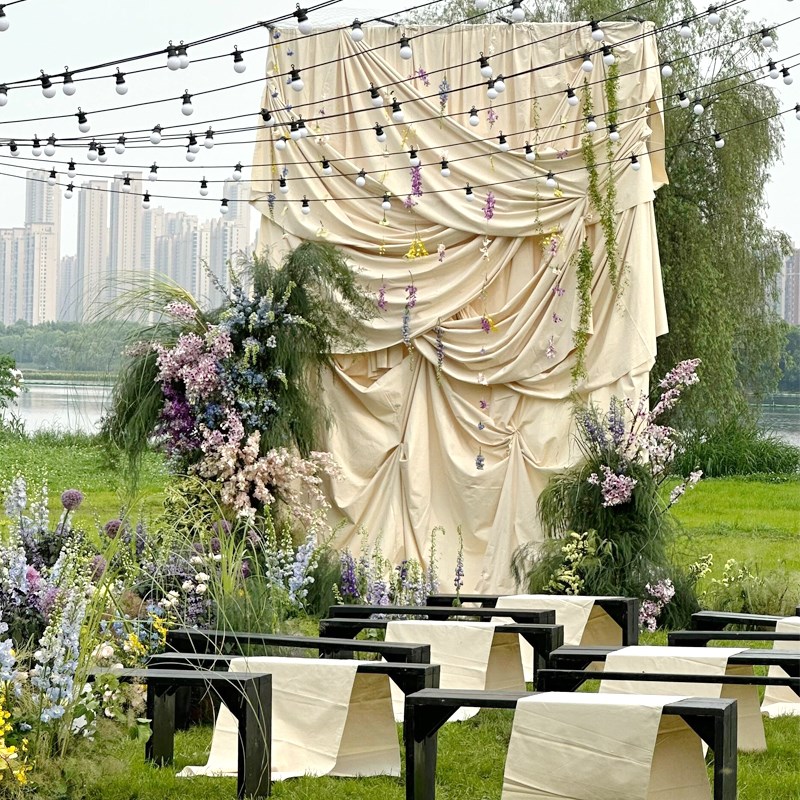 新款婚庆布艺原生布奶油风婚礼背景布舞台幕布甜品桌布婚礼装饰布