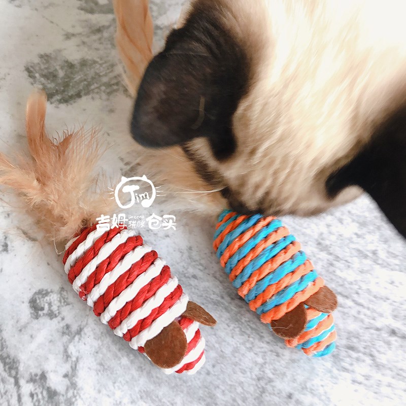 剑麻老鼠猫咪玩具逗猫棒自嗨小耗子鸡毛尾巴沙沙响斗猫棒纸绳编织