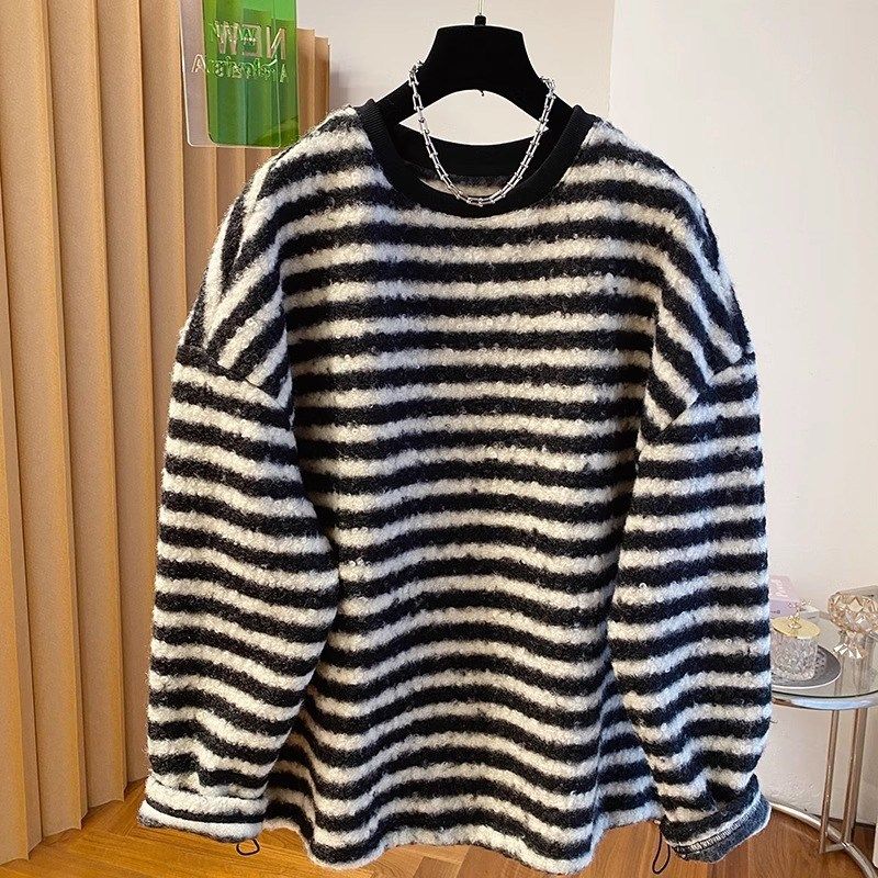 高级感黑白条纹毛衣女秋冬2025新款宽松超好看漂亮针织打底衫上衣
