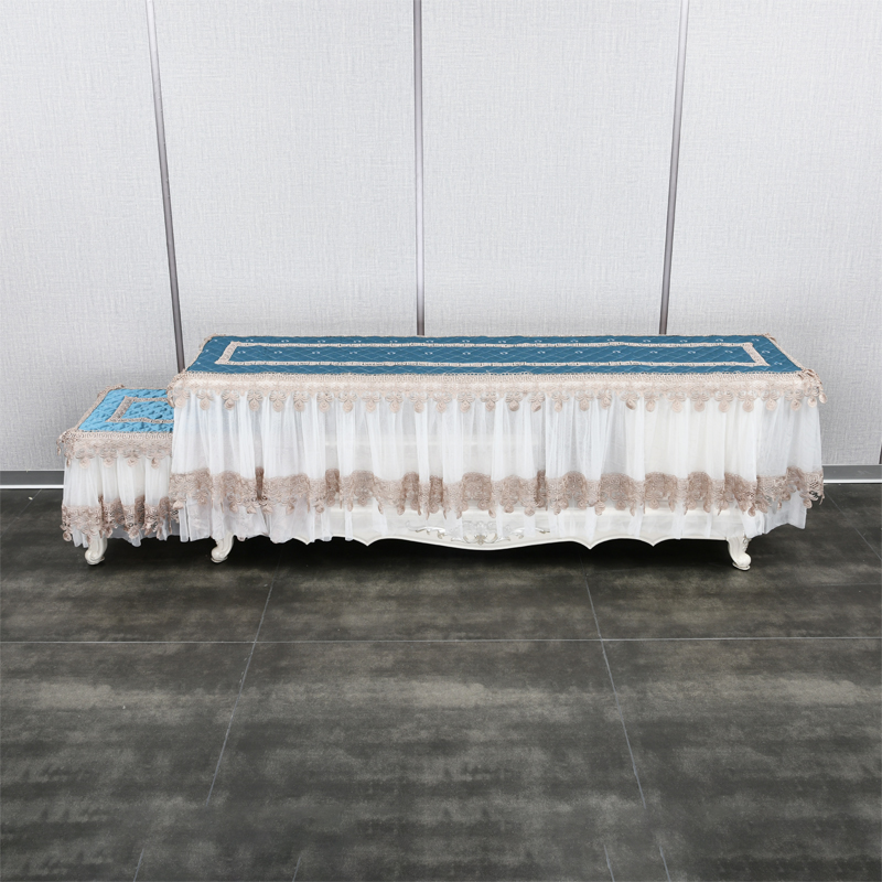 欧式布艺双层电视柜盖巾定制家用茶几蕾丝灰色盖布电视机防尘罩