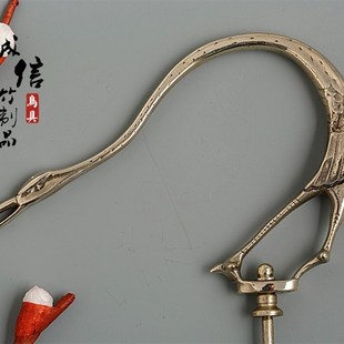 精品手工仙鹤挂钩纯白铜画眉百灵鸟笼子百灵竹黄铜鸟笼钩子提手