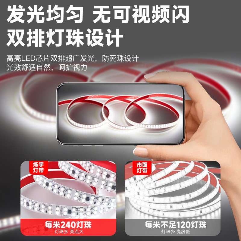 灯带led高压220v自粘软柜子酒柜线形贴片免无变压器线型防水灯条