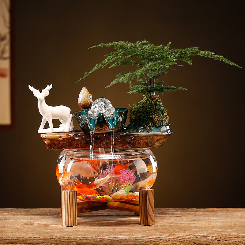 创意流水生财悬壶鱼缸摆件循环水装饰办公室招财客厅乔迁开业礼品,家居饰品,装饰摆件,淘宝优惠券,粉丝福利购,淘宝优惠卷