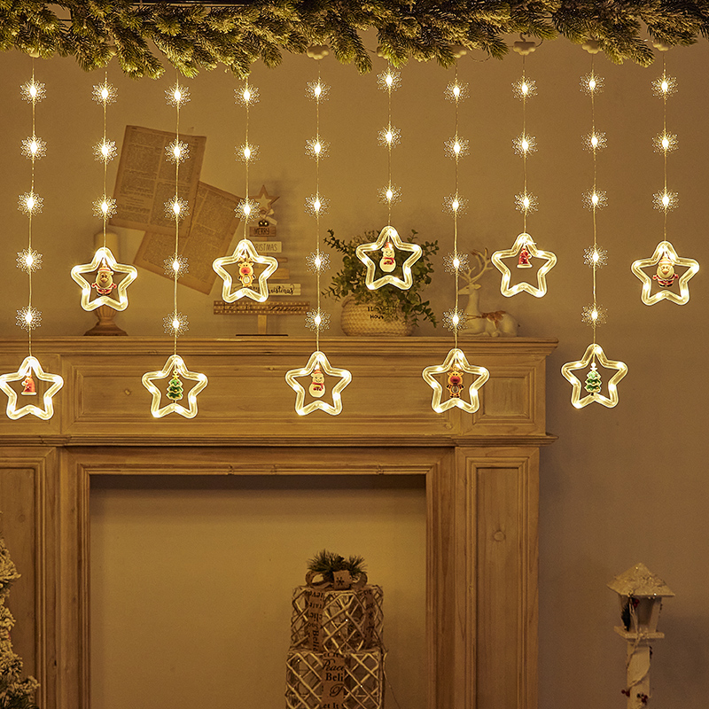 耶诞节装饰灯彩灯串led雪花灯饰星星耶诞树场景布置挂饰吊饰店面