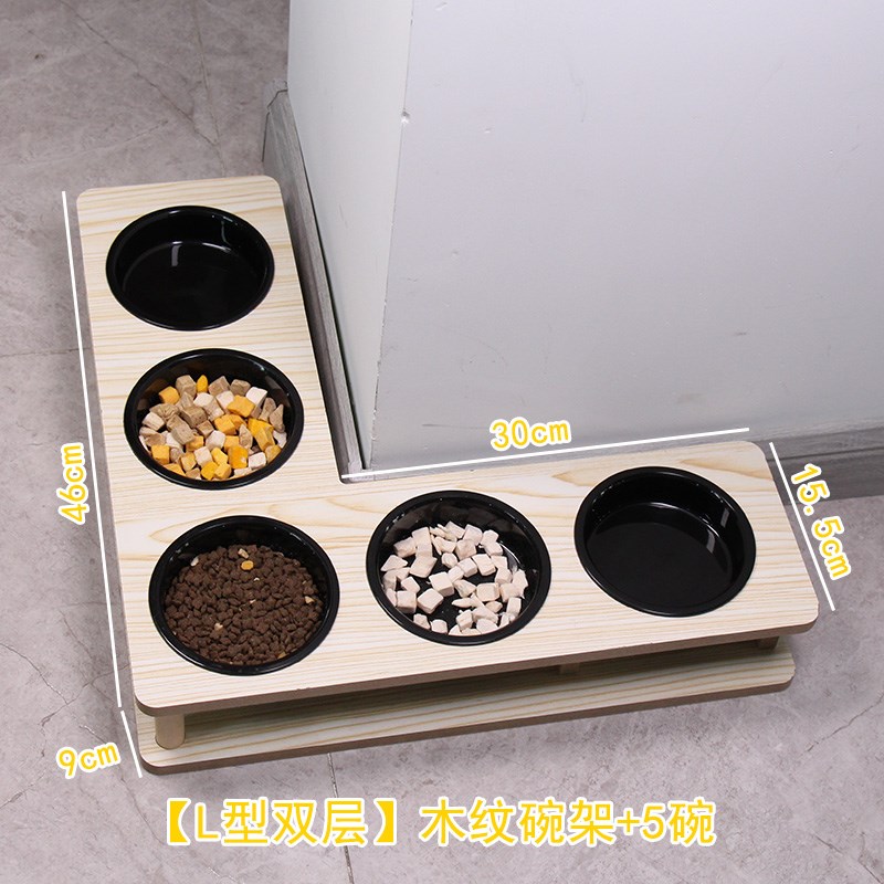 猫碗猫食盆宠物碗猫咪猫粮饭碗喝水木纹款L型猫狗水碗用品防打翻