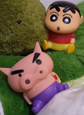 复古怀旧出口小新酱和肥嘟嘟摆件猪仔左卫门公仔存钱罐可爱装饰