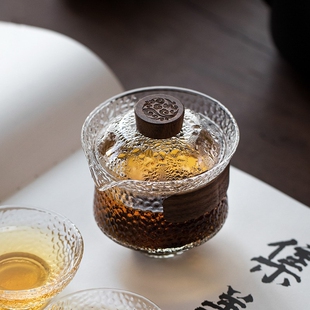 玻璃盖碗大号茶碗不烫手单个防烫泡茶杯功夫茶具手抓茶壶套装家用