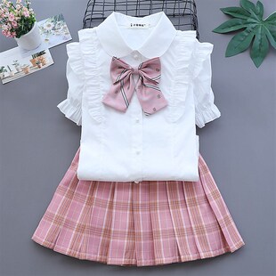 女童短裙衬衫套装中大童白衬衣宝宝半身裙纯棉英伦百褶裙学生校服