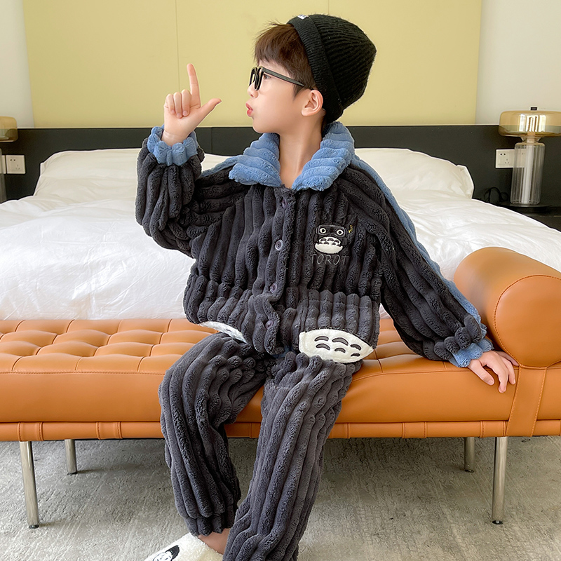 亲子睡衣冬款珊瑚绒儿童男童秋冬季加绒加厚款2023新款男孩法兰绒