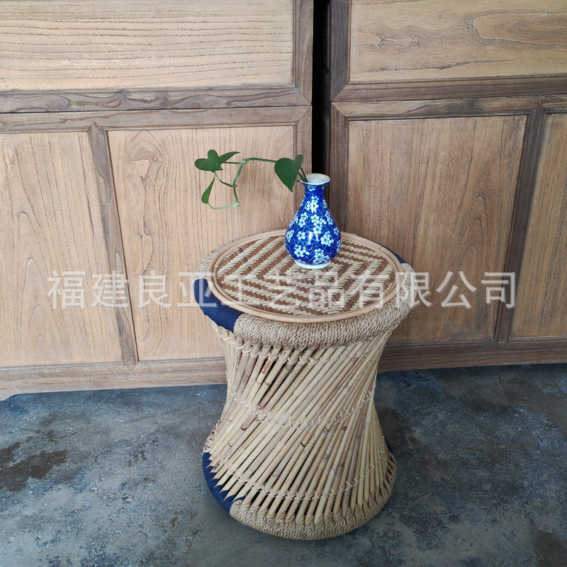 竹藤编凳子创意花几工艺饰品摆件茶室用品竹创意手作工艺品复古凳