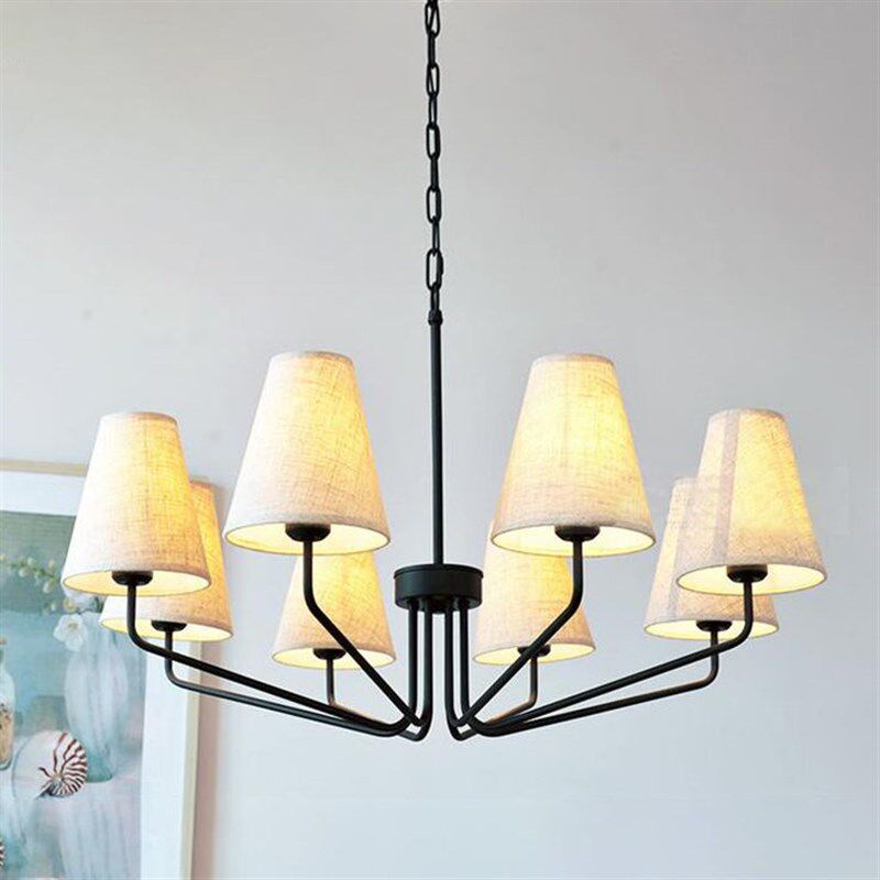 美式极简装饰枝形吊灯照明乡村创意带锥形织物灯罩客厅卧室餐厅,家装灯饰光源,客厅吊灯,淘宝优惠券,粉丝福利购,淘宝优惠卷