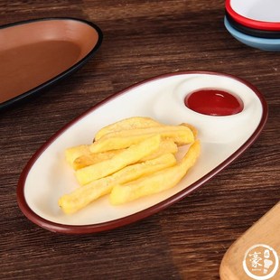 密胺子母盘塑料火锅小酥肉盘子商用仿瓷红糖糍粑盘子饺子盘带醋碟