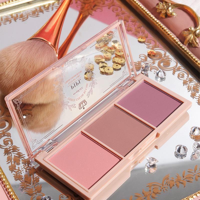 三色腮红盘裸妆自然哑光奶茶色橘色持久修容高光化妆师专用胭脂女