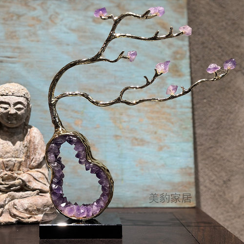 福鹿水晶葫芦金属摆件玄关电视柜高级感轻奢创意装饰乔迁送礼摆设