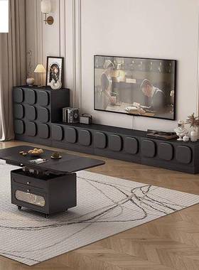 法式复古黑色电视柜茶几组合客厅家用中古40cm宽落地电视机柜地柜