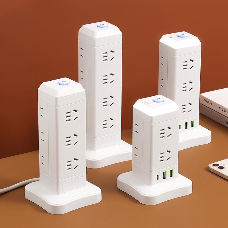 立式塔形插座魔方排插家用多功能插线板多孔接线板USB插排带夜灯