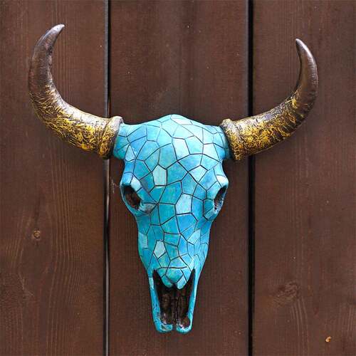 热销立体饰绿松石弯牛角动壁挂摆件 复古MC23039背景墙装树脂摆物