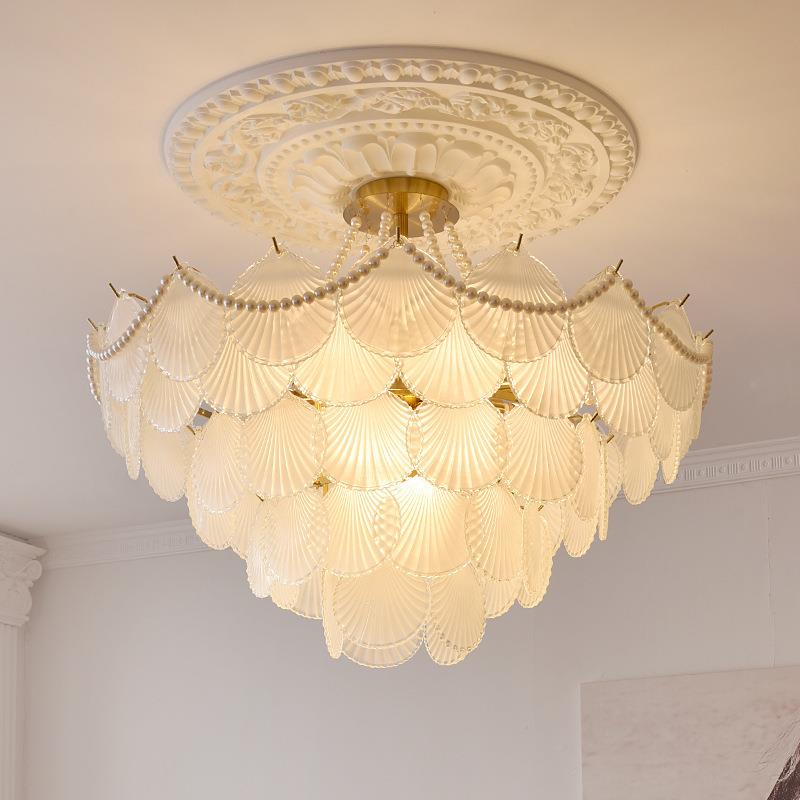 法式复古创意轻奢贝壳玻璃客厅主吊灯意式简约后现代卧室餐厅灯具