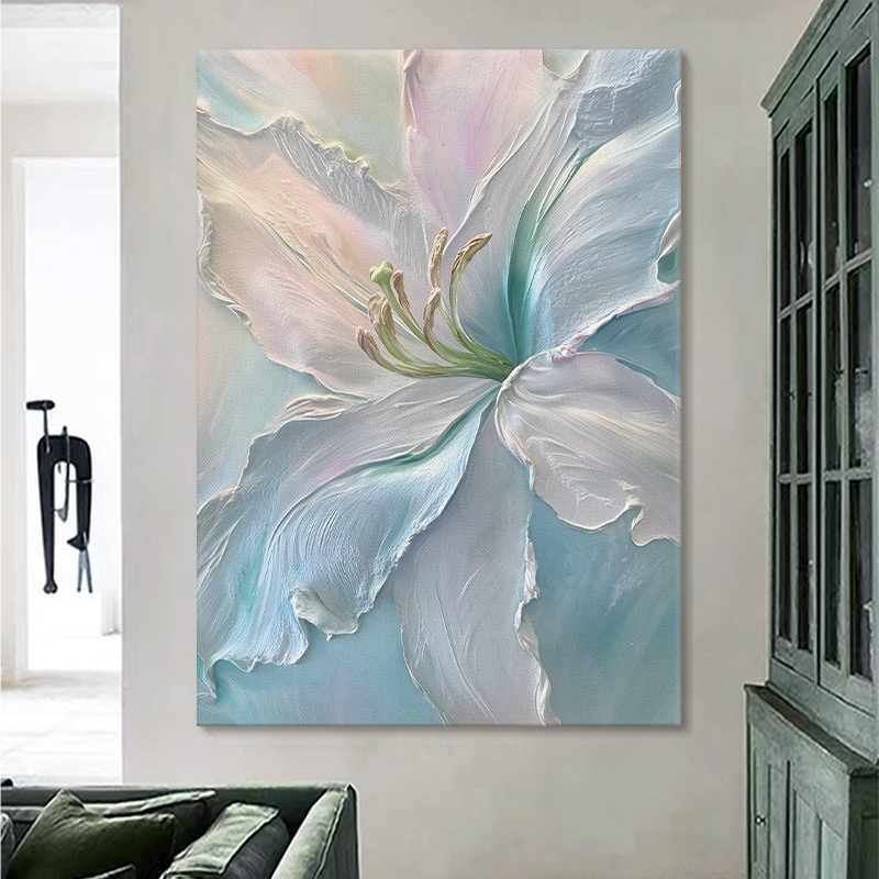 抽象立体花卉肌理手绘油画奶油风客厅装饰画法式入户玄关大幅挂画图片