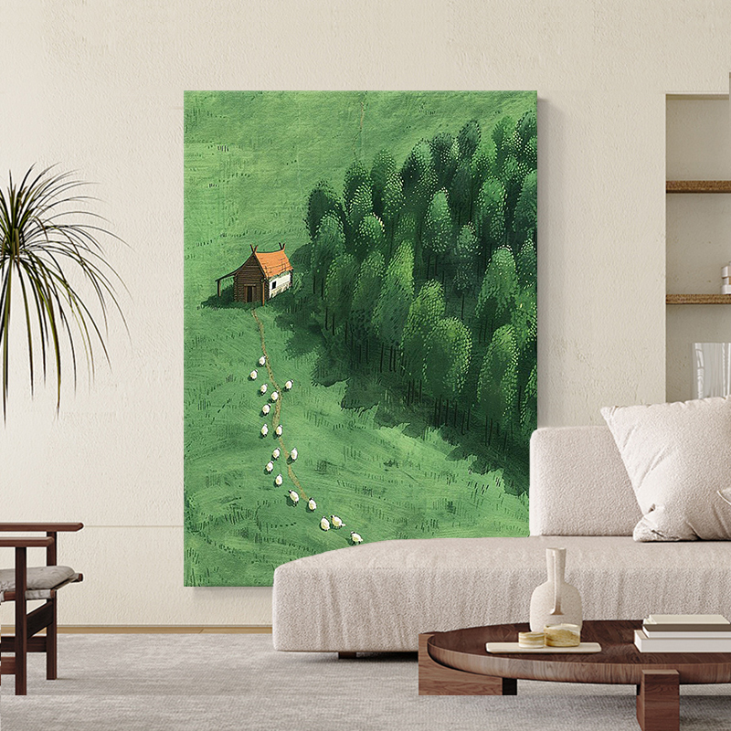 绿色草原森林现代装饰画 画田园风客厅手绘油画 画小清新玄关丙烯图片