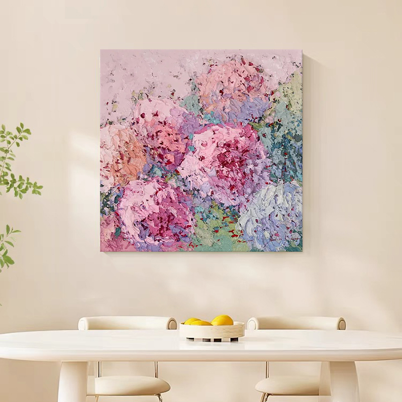 奶油风肌理花卉手绘油画客厅装饰画花朵繁花似锦楼梯转角玄关挂画图片