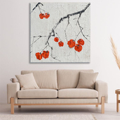 事事如意柿子厚肌理手绘油画客厅装 玄关正方形墙壁挂画 饰画新中式