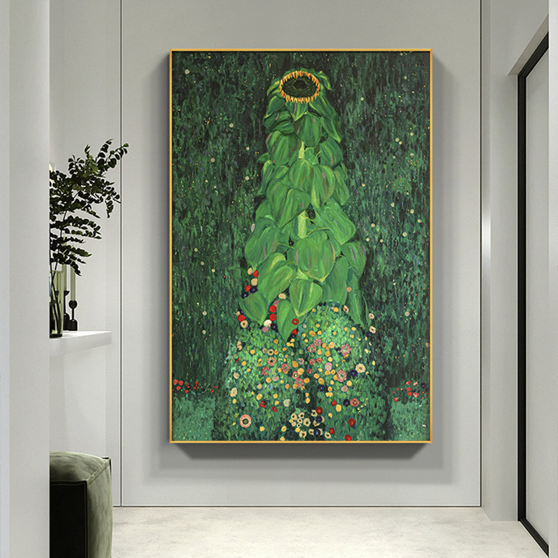 克里姆特世界名画向日葵玄关装饰画美院手绘油画客厅抽象美式挂画