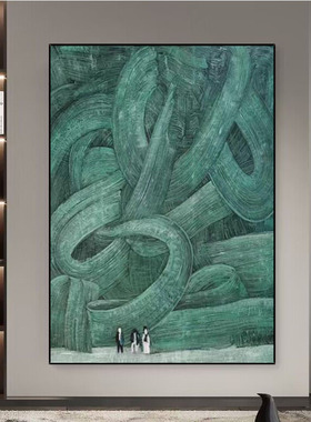 纯手绘油画绿色肌理客厅装饰画侘寂风酒店壁画简约抽象艺术落地